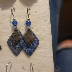 Silver Forrest Blue and Silver Patterned Earrings